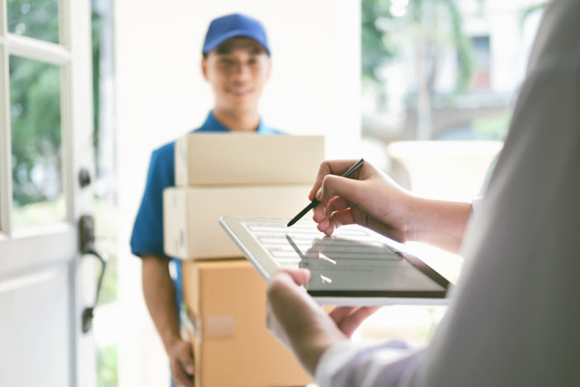 Delivery, mail, people and shipping concept.